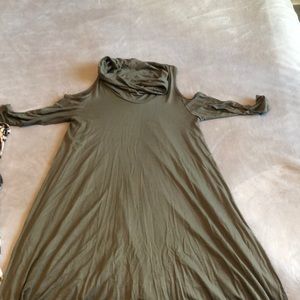 Olive Green Dress with neck and cutout shoulders
